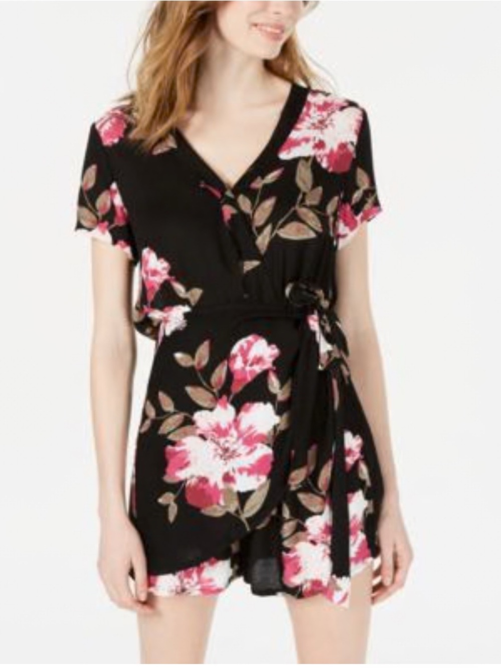 American Rag Black Romper with Pink Floral Print